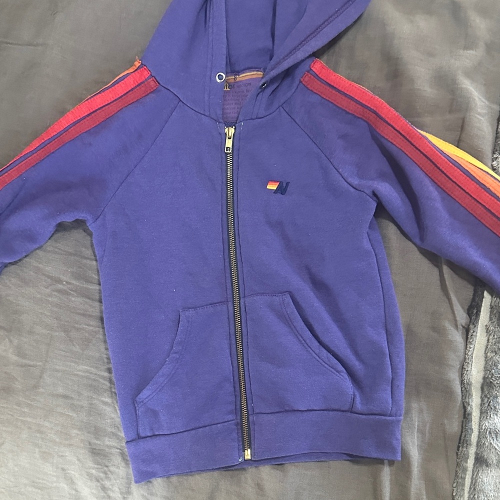 Aviator Nation Purple Kids Hoodie with Red and Yellow Stripes